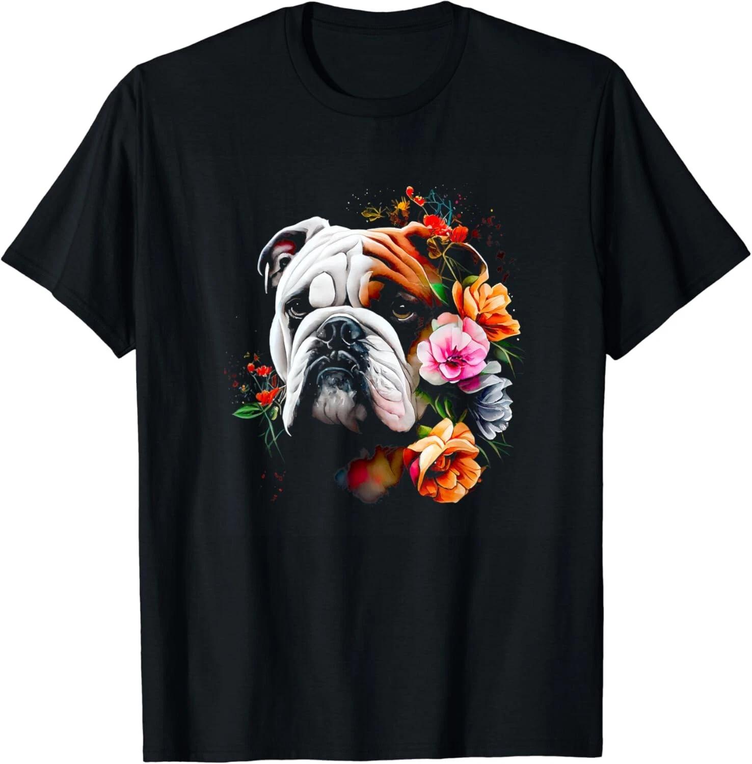 

Watercolor English Bulldog with flowers Gift Unisex T-Shirt 3XL