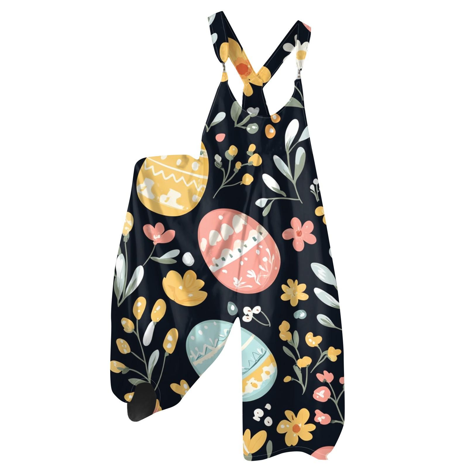 

Женский летний комбинезон с пасхальным принтом в винтажном стиле (нерегулируемый ремень) XXL чёрный