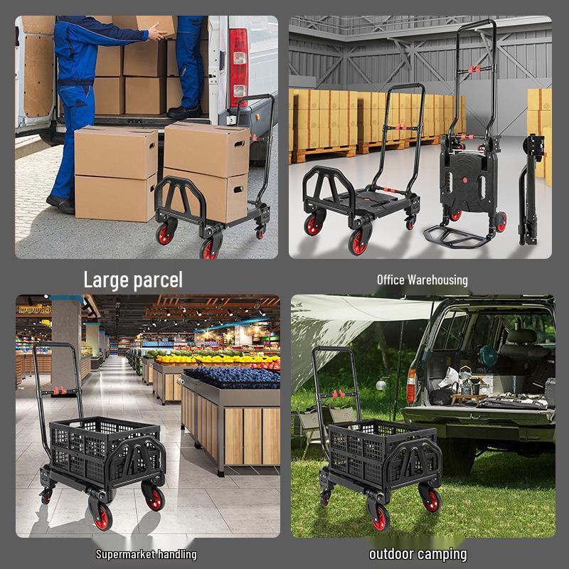 Silent Folding Flat Cart - Multifunctional Portable Trolley Hand Cart Dolly for Pulling and Pushing Goods