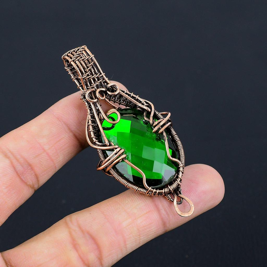 Blue Mystic Topaz Gemstone Handmade Pure Copper Wire Wrapped Pendant Jewelry