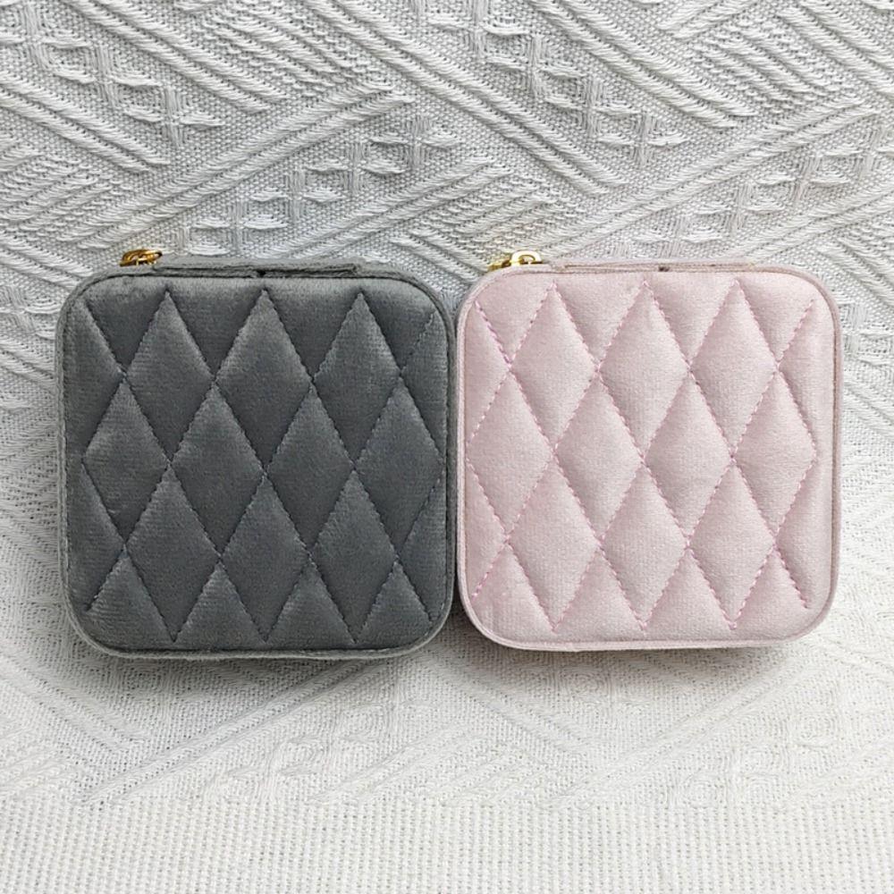 Portable Velvet Jewelry Box Zipper Closure Velvet Jewelry Organizer Travel Jewelry Box Ring Earrings Necklace Organizer