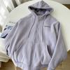 Hooded Cardigan for Women Velvet Thick Plush Fleece Coat Zipper Embroidered Letters Preppy Style Sweatshirt Korean Top Clothes