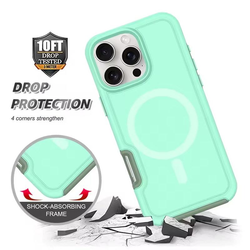 Dual Layer Protect Armour Phone Case for IPhone 16 15 14 13 12 11 Pro Max Plus Samsung S24 Ultra for Magsafe Magnetic Wireless Charge Shockproof Cover
