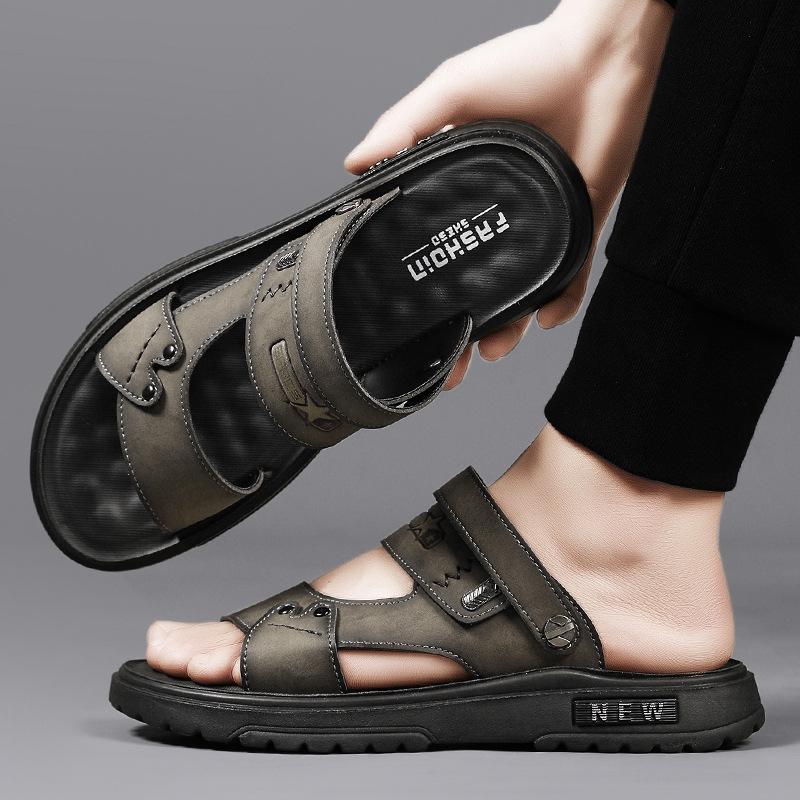 Leather Sandals Summer 2025 New Leisure Travel Wear Wading Beach Shoes Two Wear Cool Slippers Men's Non-slip Drag