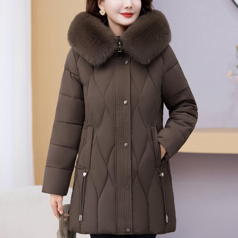 Winter Jackets Middle Age Woman Plus Size Outerwears Hooded Faux Fur Collar Thick Warm Casual Winter Coat Female Parkas