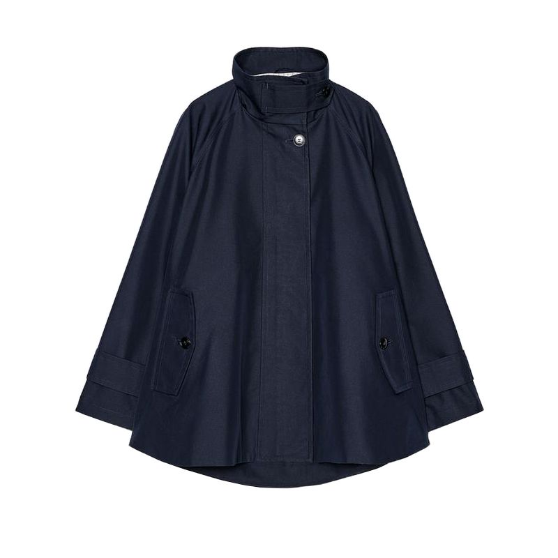 

Spring New Women s Clothing Color Contrast Patchwork Long Sleeves Stand Collar Strap Decoration Loose Cape Style Outwear 5071041 SEA BLUE L