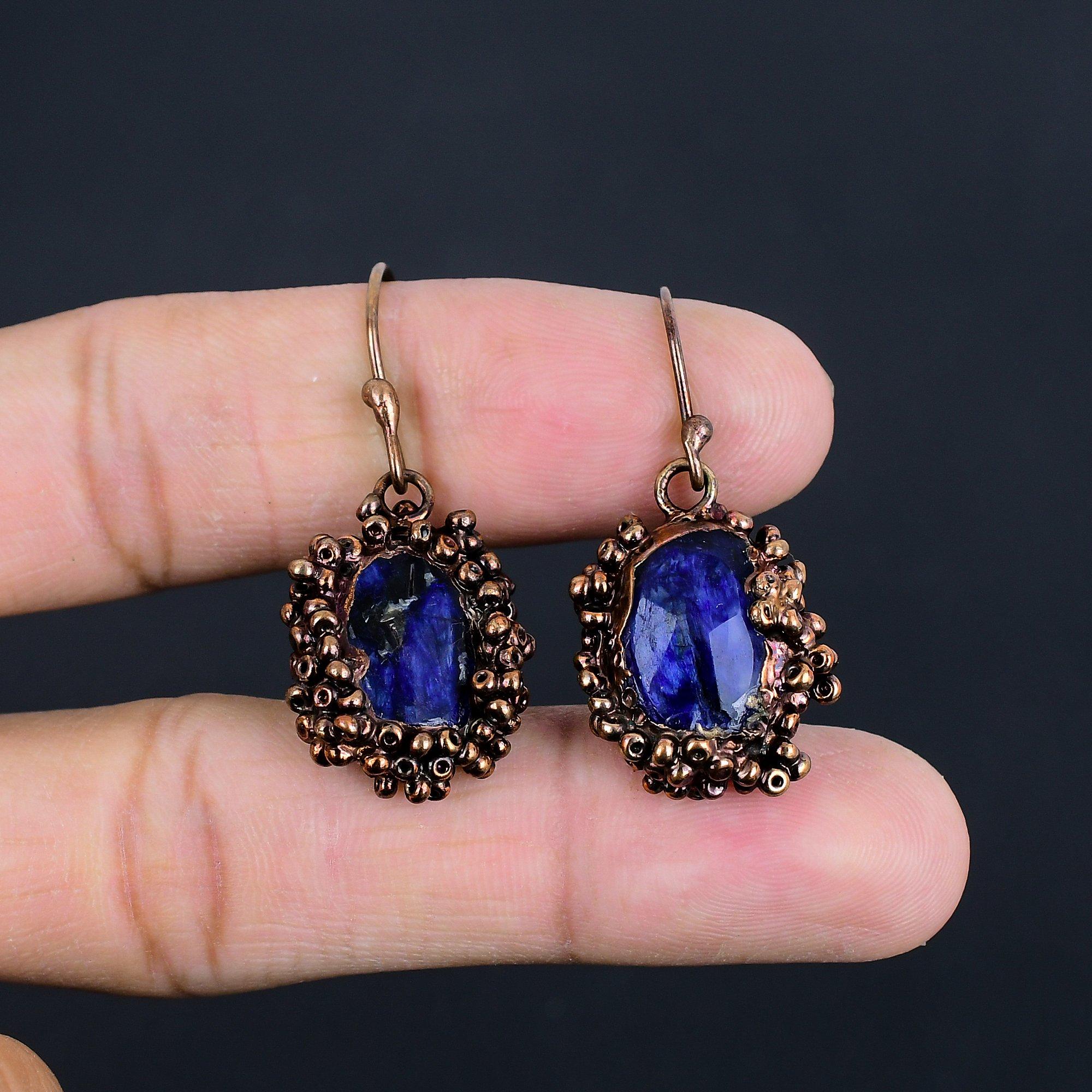 

Серьги с синим сапфиром, Серьги с драгоценными камнями ручной работы, Медные гальванопластические серьги, Антикварные украшения, Для подарка на помолвку 2.55 Inches