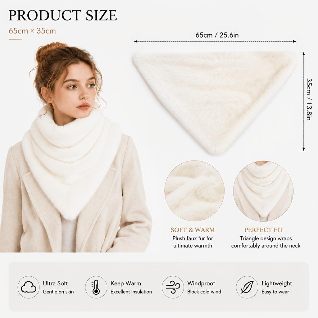 Damen Faux Dreiecksschal, Retro Winddichter Warmer Schal & Nackenschutz, Weicher Plüsch Geeignet für den Winter, Gemütlicher Flauschiger Wickel für Draußen, Handwaschbar