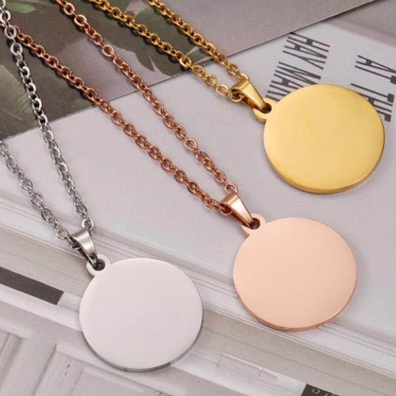 10Pcs 15-30mm Blank Round Discs Pendant Necklaces Gold Plated Chain Necklaces For DIY Custom Name Logo Women's Men's Jewelry