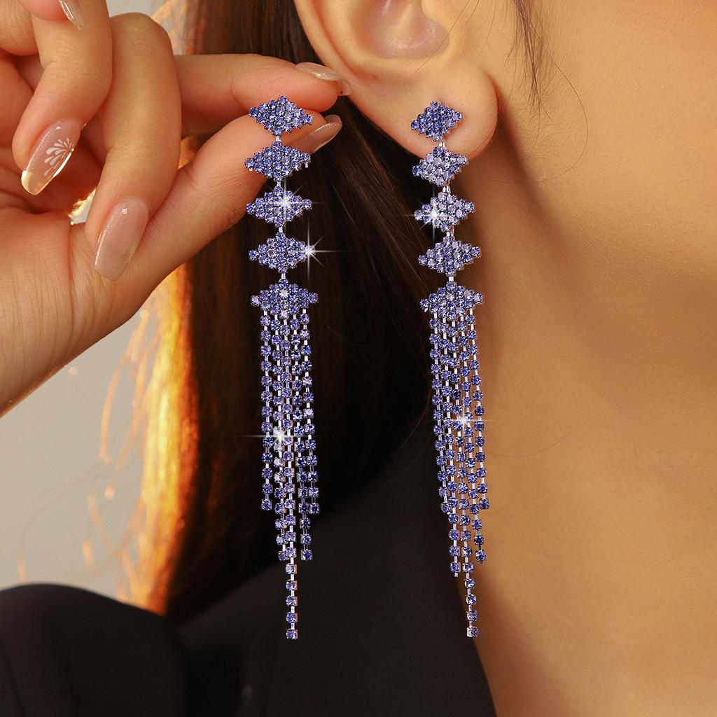 High-end luxury shiny long fringed earrings