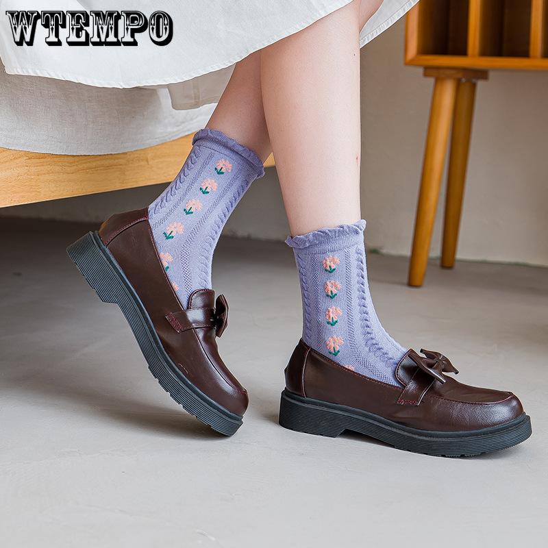 5pcs Socks Women Spring and Summer Jk Mid-calf Socks Wooden Ear Edge Japanese Cute Flower Girl Socks Sweet Lolita Cotton Stockings
