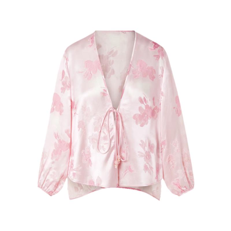LANCY Women s Elegant Floral Print New Chinese Style V-Neck Top L