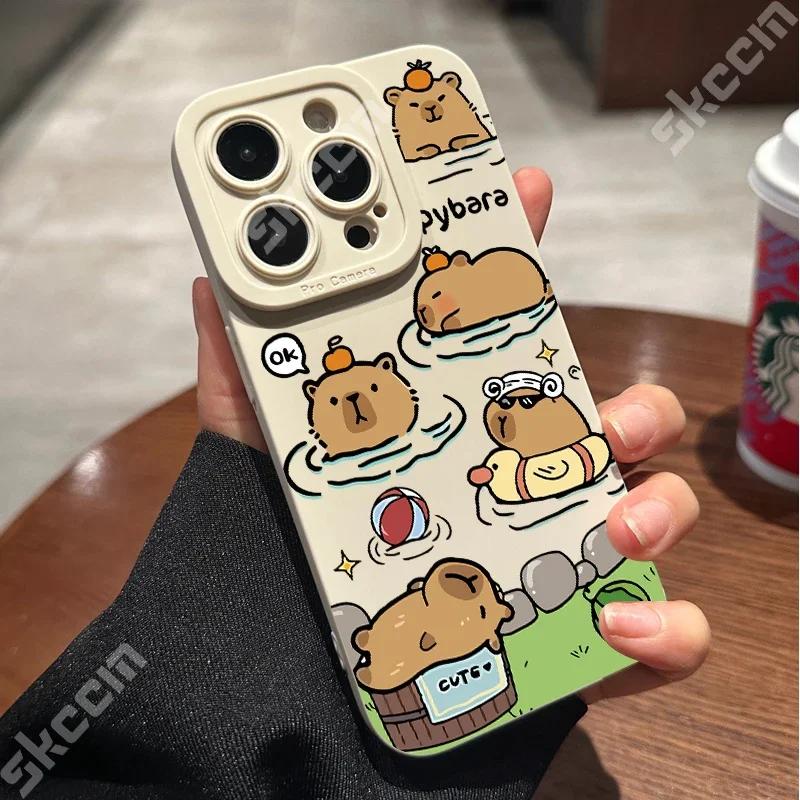 

Cute Hot Spring Capybara Pattern Phone Case For iPhone 15 14 11 Pro Max 12 13 Mini XS XR X 8 7 Plus Shockproof Silicone Cover iPhone 14 Pro Max