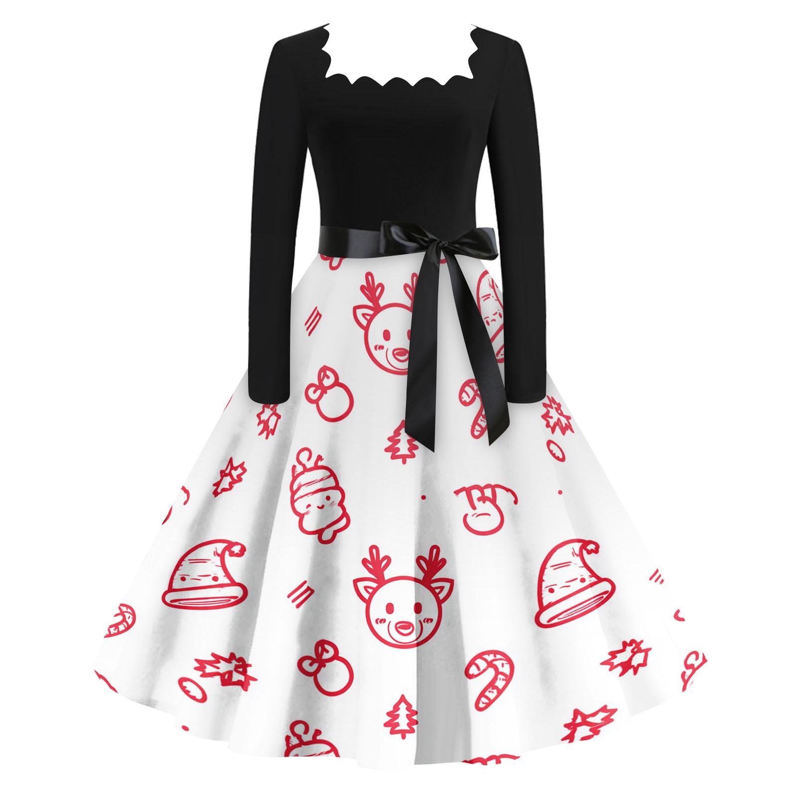 

Women s Casual Fashion V Neck Christmas Printed Vintage Dress XL