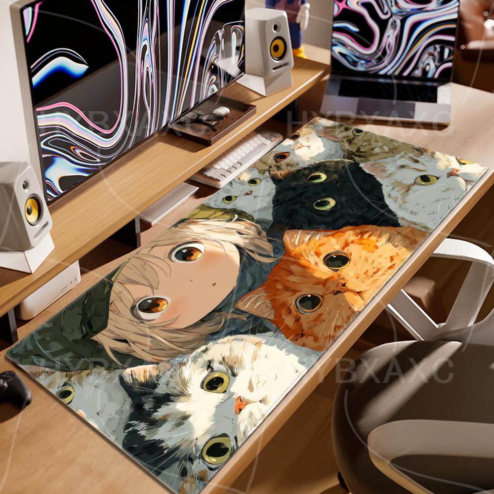 Cute Cartoon Cat Mouse Pad Large Gaming Accessory Deskmats Non-Slip Rubber Computer Keyboard Mat Laptop Long Mouse pad