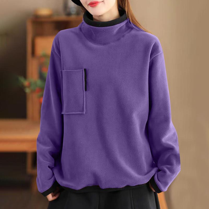 ZANZEA Women Autumn Turtleneck Long Sleeve Pocket Oversized T-Shirts