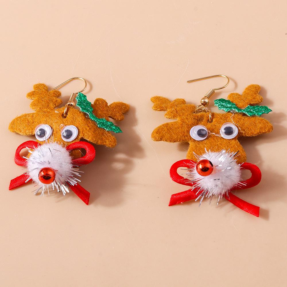 European and American Cartoon Christmas Earrings - Cute Funny Elk, Tree, and Wreath Studs Jewelry