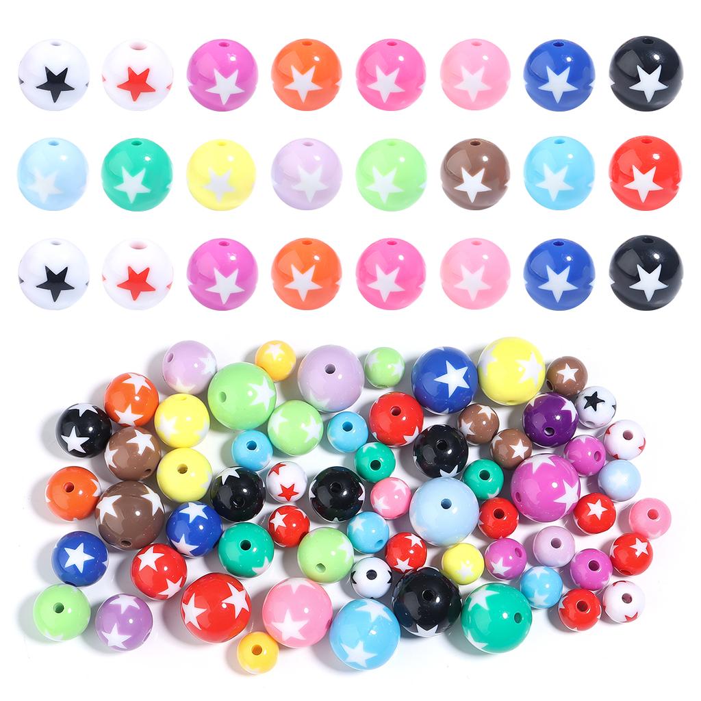 12 16 20mm Colorful Acrylic Round Beads Star Pattern Loose Spacer Beads For DIY Charm Bracelet Earrings Jewelry Making Supplies