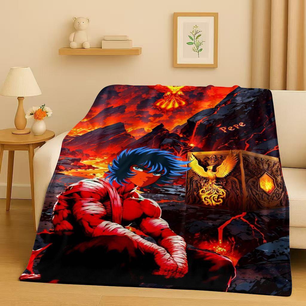 Classic Saint Seiya Shiryu Athena Cartoon Flannel Blanket,Ultra Soft Warm Plush Throw for Home Bedroom Bed Sofa Cover Travel Kid