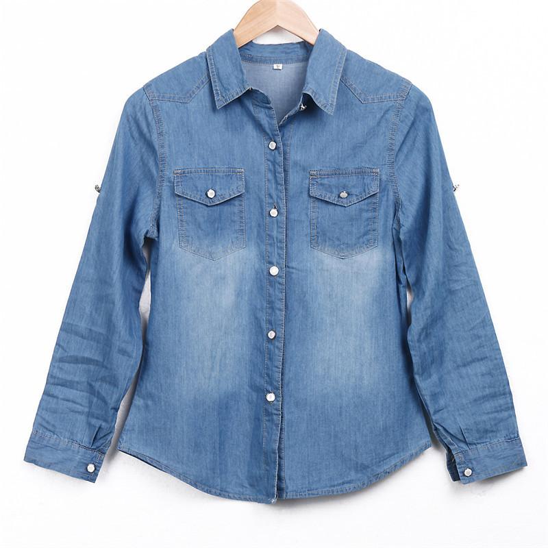 Womens Denim Jeans Shirt Tops Long Sleeve Button Jacket Plus Sizes