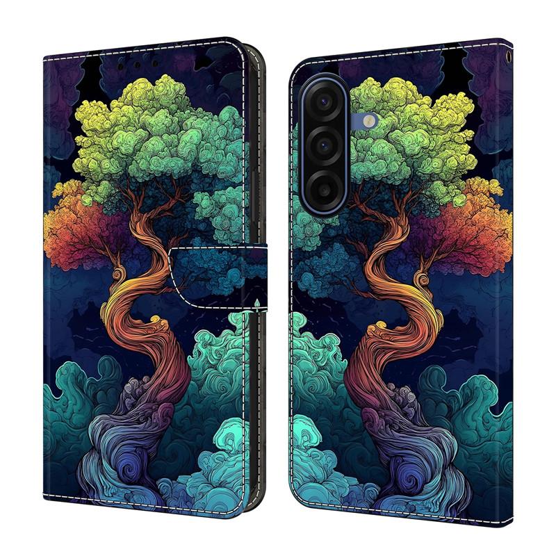 Skórzane Etui Pokrowiec na Telefon dla Samsung Galaxy A57 A37 A27 A17 A07 4G 5G A576 Klapka Portfel Magnetyczny Malowany Kwiat Jeleń Fundas
