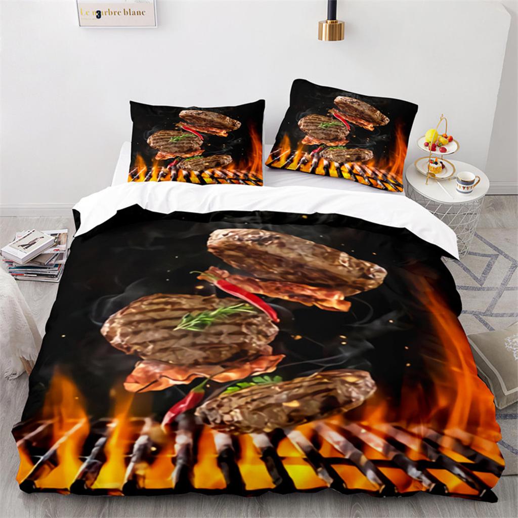 Pizza Duvet Cover Burger Hot Dog French Fries Microfiber Dessert Western Food Quilt Cover Fast Food Theme Decor Children Adults
