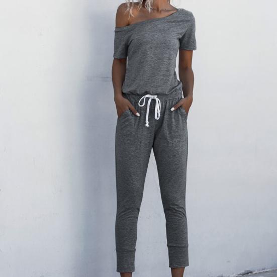 Frauen Strampler Einfarbig Enge Taille 4 Farben Damen Schräge Schulter Overall zum Einkaufen