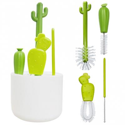 Babyflesborstelreinigingsset 4 STKS Cartoon Cactussen Reinigingsborstelset Reizen Babyflesborstelset voor flessenstro Tepel en flesdop