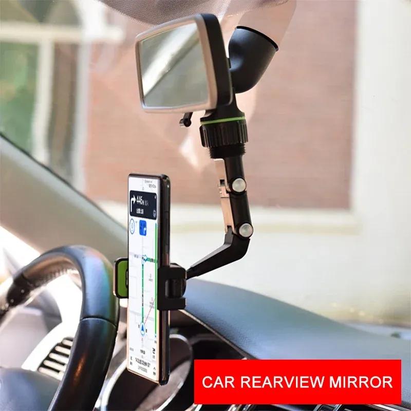 Multifunctional 360 Rearview Mirror Phone Holder Rotatable Car Seat Hanging Clip Bracket Rack Smartphone Stand Auto Rear Headres