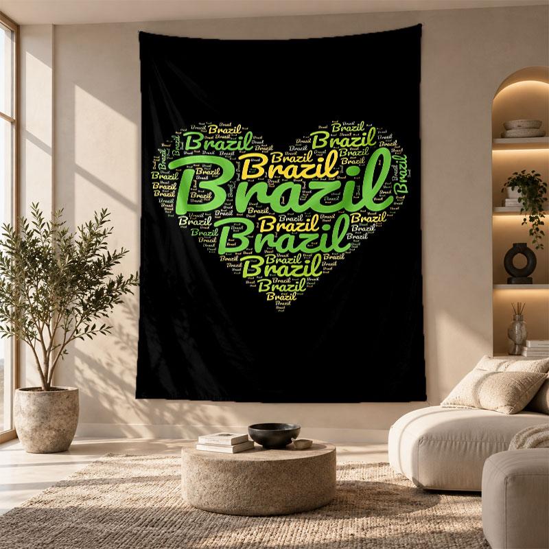 Arazzo Decorativo, Arte da Parede Stampata con la Nazionale di Calcio del Brasile, Appeso a Parete Leggero per Sfondo della Camera da Letto