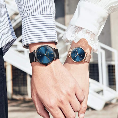 Pair Watches - Cool Couple Watches - Easy-to-Read Dials, Stylish, Popular Gift, Ultra-Thin Japanese Quartz Movement, Mesh Movement, Women's, Gift Set