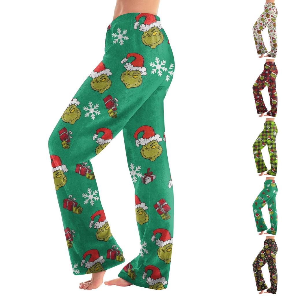Women's Christmas Print Plush Pants Cozy Casual Pajama Bottoms for Holiday