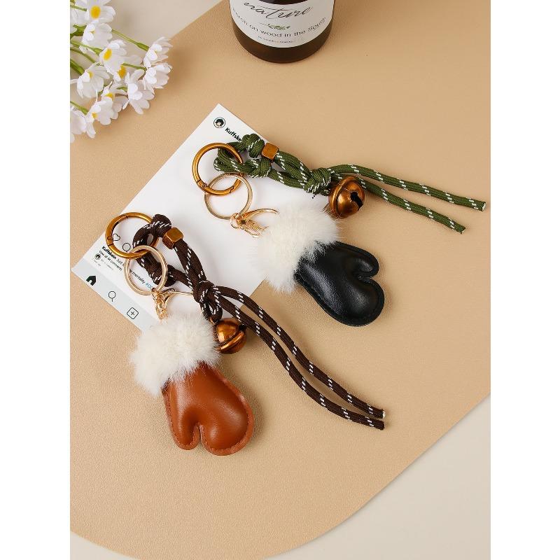 Fashion Personality Plush Cute Small Gloves Pendant Accessories Bell Braided Rope Bag Pendant Keychain