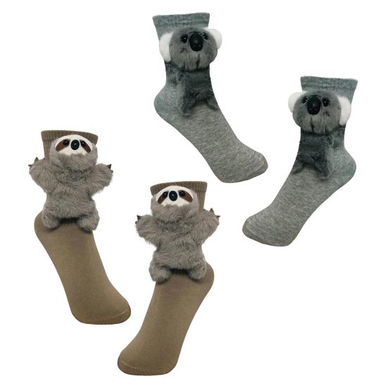 

2 пары 3D вязаных носков с животными, связанных крючком носков-кукол с животными, милые теплые зимние носки-ленивцы для мужчин и женщин, подарки для любителей животных J