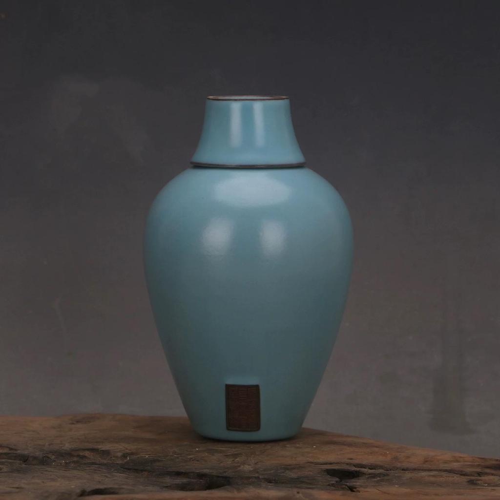 Song Dynasty Style Blue Glaze Tripod Plum Vase with Lid – Authentic-Looking Collectible Display Piece