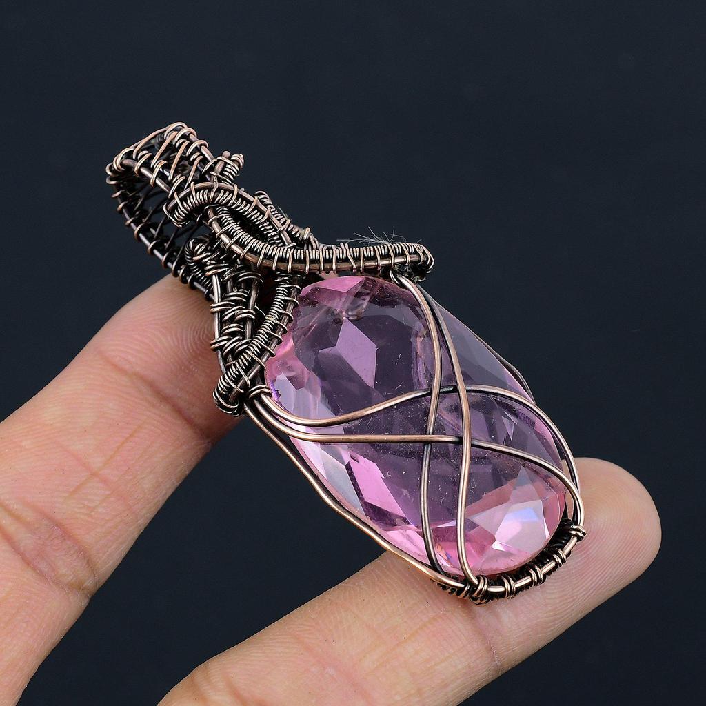 Pink Kunzite Pendant Gemstone Jewelry, 999 Copper Wire Wrapped Pendant, Handmade Jewelry Birthstone Pendant, Gift For Him