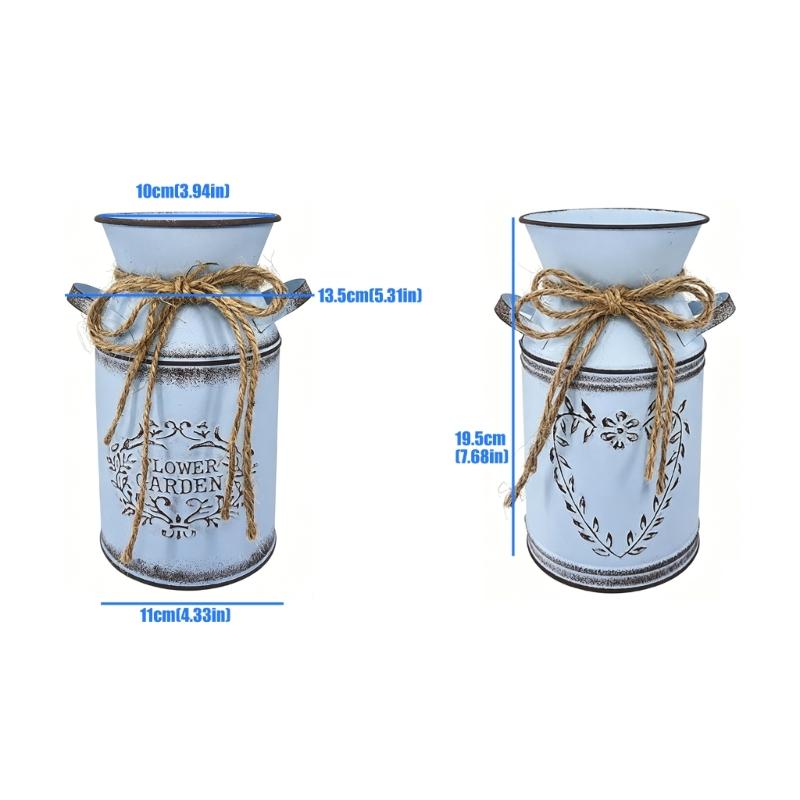 Farmhouse Decors Iron Flower Vases Shabby Chic Milk Can Storage Jugs Metal Planter With Handle For Kitchen Home Decors