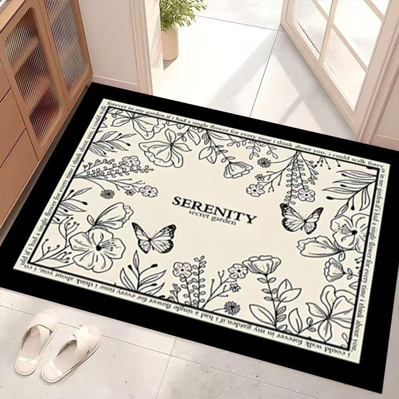 American Style High-End Light Luxury Floral Flannel Floor Mat Home Entrance Door Mat Kitchen Door Mat Anti Slip Foot Mats