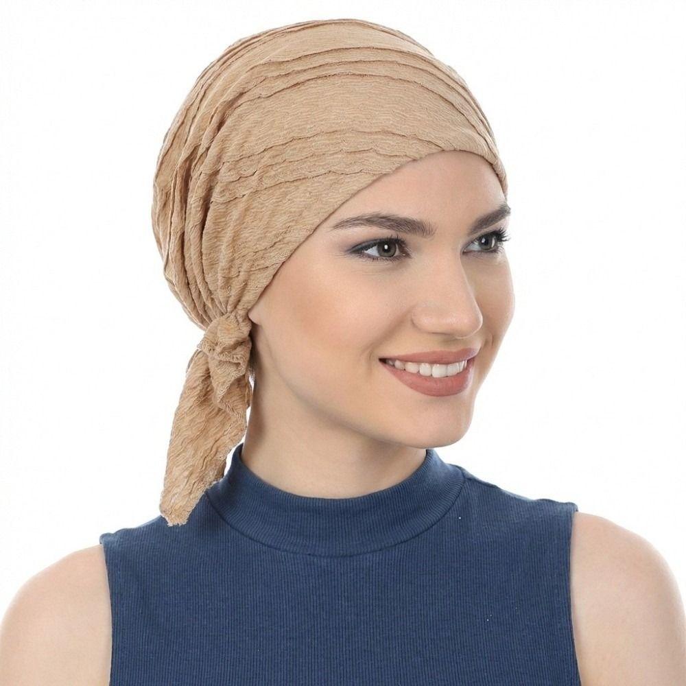 New Cotton Crinkle Muslim Hijab Hats Solid Color Elastic Chemo Beanies Caps Triangle Turban Head Wrap Cancer Bandanas