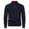 Pull décontracté polyvalent pour homme, à manches longues, demi-fermeture éclair, col montant, couleur unie, pour le printemps et l'automne