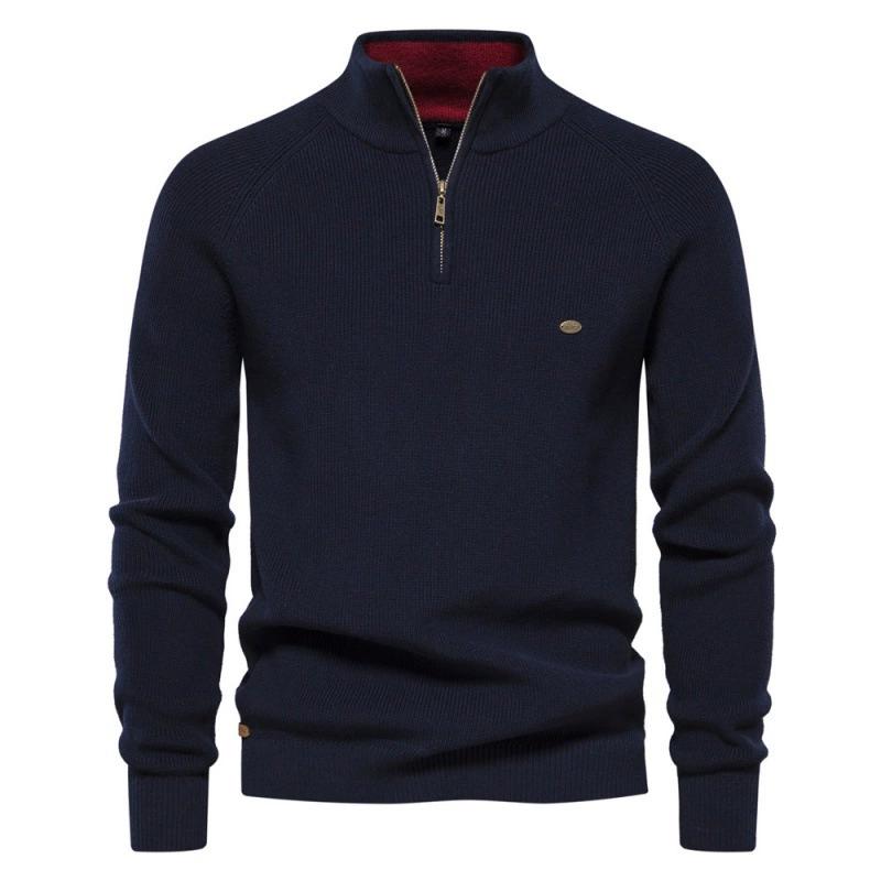 

Men s Spring and Autumn Long Sleeved Half-zip Stand-up Collar Solid Colour Versatile Casual Jumper S