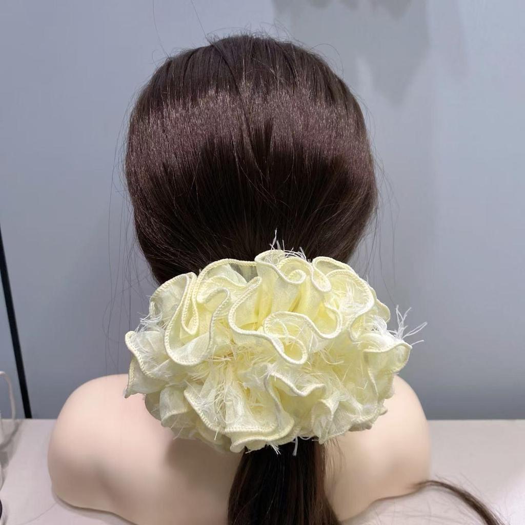 Korean Floral Hydrangea Scrunchie - Sweet Mori Style Leopard Print Hair Tie for Women