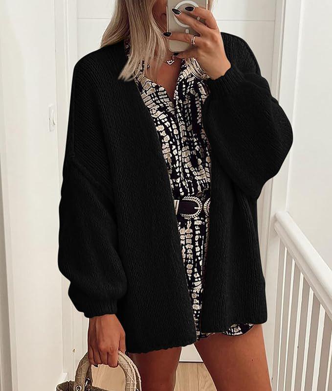 2025 Women's Oversized Knit Cardigan with Long Lantern Sleeves