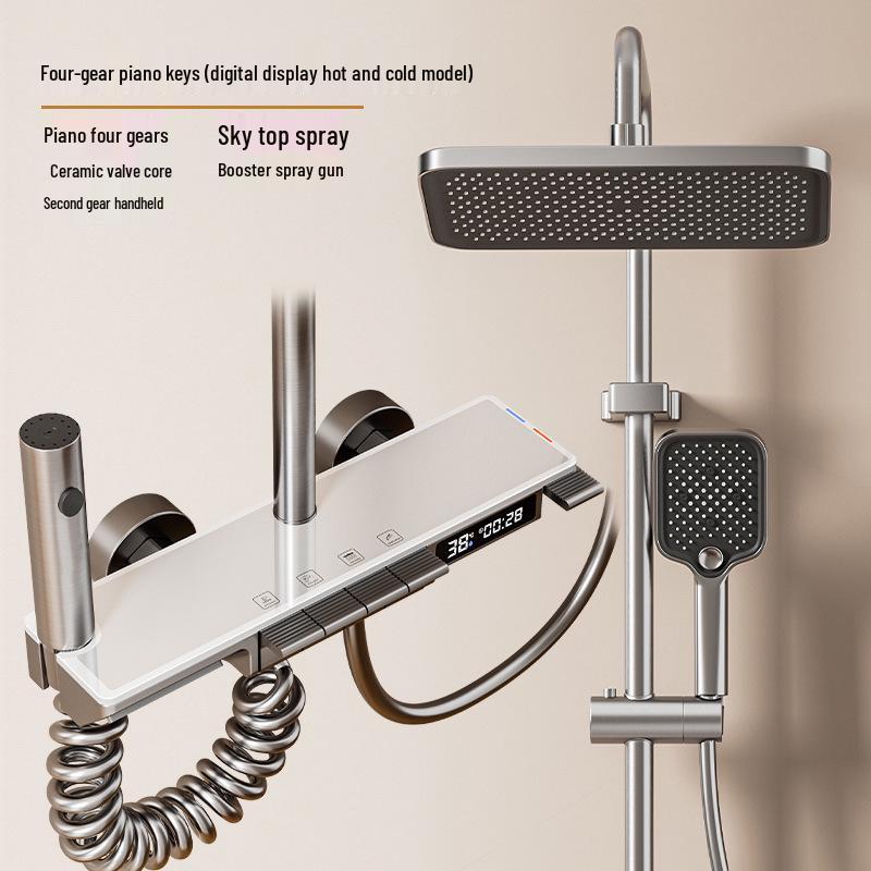 Zestaw prysznicowy z funkcją zwiększania ciśnienia w kolorze gunmetal z wyświetlaczem cyfrowym