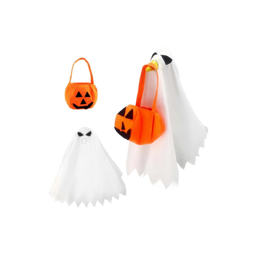 Halloween Porch Goose Ghost Costume with Pumpkin Bucket Accessory Lightweight Fabric and Adjustable Fit for Outdoor Decoration and Festive Display
