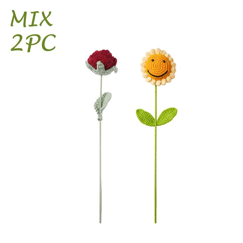 1-10Pcs Knitting Flower Sunflower Home Decoration Knitted Rose Bouquet Teacher's Day Mother's Day Birthday Gift Handmade Bouquet