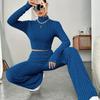 Autumn New Long Sleeve Knitted Pants Set Women Casual Solid Stand Loose Two Piece Pants Suits Women Knitwear Elegant Fashion 2 Piece Woman Sets 24706