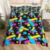 Psychedelische 3D Geometrische Bettbezug Mikrofaser Bunt Pop Art Queen Size Retro 80er Jahre Bettwäsche Set