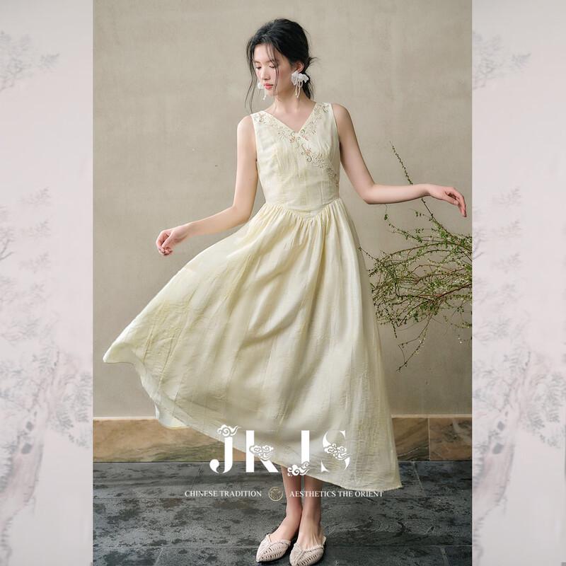 JK&JS Tencel Jacquard Embroidered New Chinese Style Vest Dress