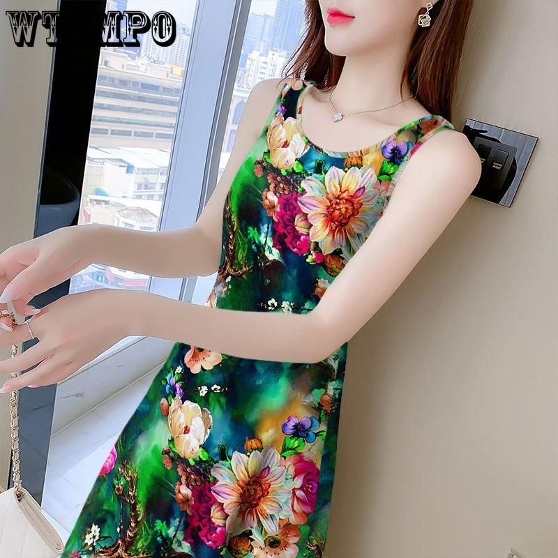 WTEMPO Dámské letní halter šaty Temperamentní šaty dlouhé ke kotníkům s projmutým pasem Módní zeštíhlující květinové šaty